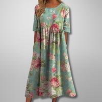 Dorothea | Midikleid mit Aquarell-Blumendruck - Minzgrün