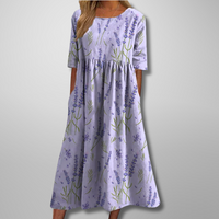 Dorothea | Midikleid mit Aquarell-Blumendruck - Lila