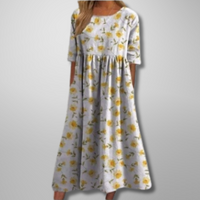 Dorothea | Midikleid mit Aquarell-Blumendruck - Hellgelb