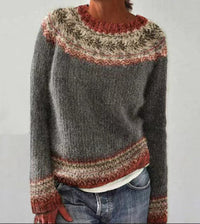 Dorothea | Weicher Rundhals Strickpullover - Grauer Kranz