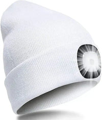 Warme LED-Beanie-Mütze mit Licht - Weiß