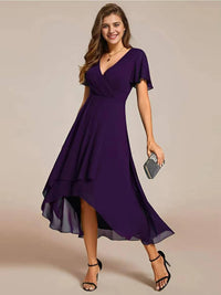 Damen Sommer Asymmetrisch Hochzeitsgast Midikleid - Lila