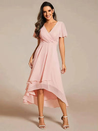 Damen Sommer Asymmetrisch Hochzeitsgast Midikleid - Rosa