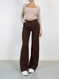 Marlene | Damen Weite High-Waist Marlenehose - Braun