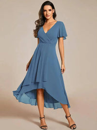 Damen Sommer Asymmetrisch Hochzeitsgast Midikleid - Blau