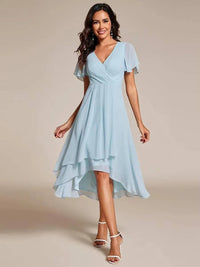 Damen Sommer Asymmetrisch Hochzeitsgast Midikleid - Hellblau