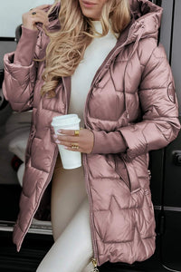 Lina | Lange, warme Steppjacke mit großzügiger Kapuze - Rose