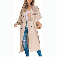 Damen Langmantel mit Knöpfen und langen Ärmeln - Khaki