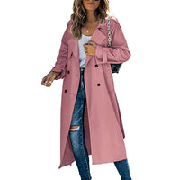 Damen Langmantel mit Knöpfen und langen Ärmeln - Rosa