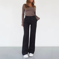 Marlene | Damen Weite High-Waist Marlenehose - Schwarz
