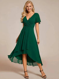 Damen Sommer Asymmetrisch Hochzeitsgast Midikleid - Grün