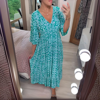 Lillia | Damen Boho Bedrucktes Kleid – Böhmisches Print Kleid - Aqua Blue