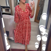 Lillia | Damen Boho Bedrucktes Kleid – Böhmisches Print Kleid - Rot