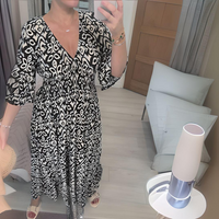 Lillia | Damen Boho Bedrucktes Kleid – Böhmisches Print Kleid - Black
