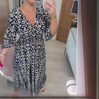 Lillia | Damen Boho Bedrucktes Kleid – Böhmisches Print Kleid - Blue