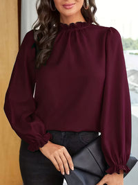 Lena | Bluse Mit Rüschenkragen Und Puffärmeln - Burgunderrot