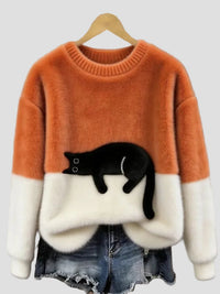 Luna | Damenpullover mit Katzenmotiv - Orange