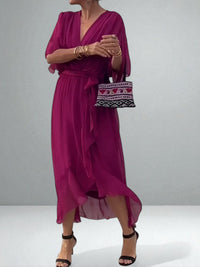 Monica | Damen Chiffon Kleid – Fließendes Elegantes Chiffon Kleid - Burgundy