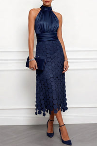 Céline | Damen Halter Midi Kleid - Marineblau