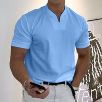 Herren Stehkragen Kurzarm Poloshirt - Blau