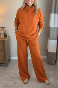 Aivra | Damen Turtleneck Langarm Weitbeiniger Zweiteiler mit Taschen - Orange