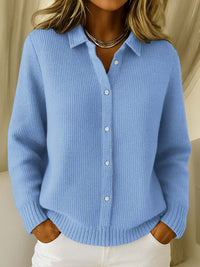 Monika | Damen Klassischer Kragen Knopfpullover - Blau