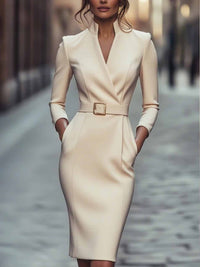 Mona | Kleid mit Gürtel - Aprikose