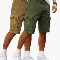 Herren-Cargoshorts im 2er-Pack mit Taschen, bequeme Passform - Armeegrün | Khaki