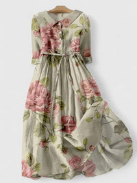 Sophryah | Damen Früher Frühling Elegantes Kleid – Weises Frühlingshaftes Kleid - Rosa Blüten