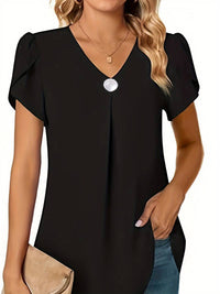 Thilakshi - Kurzärmelige Bluse Mit Rüschen Und Einem Knopf - Schwarz