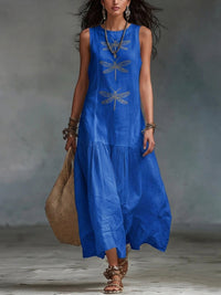Geneva | Damen Rundhals Ärmelloses Maxikleid - Blau