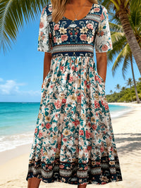 Jeeni – Kurzärmeliges Kleid Mit Blumenmuster - Weiß