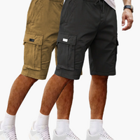 Herren-Cargoshorts im 2er-Pack mit Taschen, bequeme Passform - Schwarz | Khaki