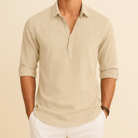 Gustav | Herren Klassisches Henley Poloshirt mit langen Ärmeln - Beige