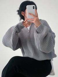 Wencke | Eleganter Damenpullover mit Gefaltetem Kragen - Grau