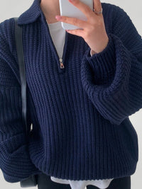 Wencke | Eleganter Damenpullover mit Gefaltetem Kragen - Dunkelblau