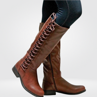 Cornelia | Damen Blockabsatz Kniehohe Stiefel - Braun