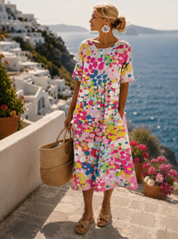 Elena | Luftiges Blumen Midikleid - Rosa