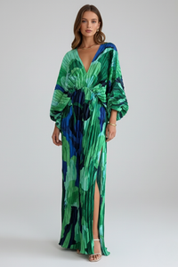 Eleonore | Damen Wickel Maxikleid V-Ausschnitt Langarm - Grün