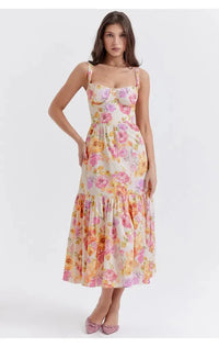 Elia | Damen Midikleid Zarte Farbe Feminin Elegant - Blumen