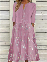Elise | Zweiteiliges Blumen Midikleid - Rosa