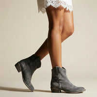 Ella | Damen Lässige Cowboy Blockabsatz Stiefeletten - Grau