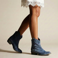 Ella | Damen Lässige Cowboy Blockabsatz Stiefeletten - Blau