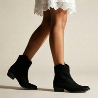 Ella | Damen Lässige Cowboy Blockabsatz Stiefeletten - Schwarz