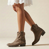 Ella | Damen Lässige Cowboy Blockabsatz Stiefeletten - Braun
