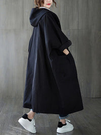 Ella | Damen Langer Wasserdichter Kapuze Trenchcoat - Schwarz