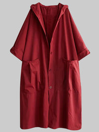 Ella | Damen Langer Wasserdichter Kapuze Trenchcoat - Rot