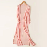 Elsbeth | Damen Langer Cardigan Offen Maxi Strickjacke - Rosa