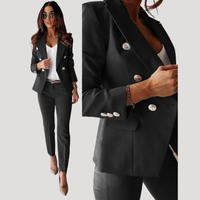 Elske | Damen Zweireiher Blazer Hosenanzug Set - Schwarz