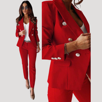 Elske | Damen Zweireiher Blazer Hosenanzug Set - Rot